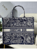 Dior Large Book Tote Bag in Navy Blue Toile de Jouy Reverse Embroidery 2021