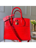 Louis Vuitton City Steamer PM Top Handle Bag in Glossy Crocodile Leather N93548 Red 2019