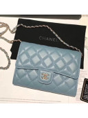 Chanel Lambskin Classic Mini Clutch with Chain A84512 Powder Blue 2018