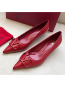 Valentino VLogo Lambskin Narrow Toe Low-Heel Pump Red 2020