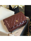 Chanel Shiny Crumpled Calfskin Walle on Chain Burgundy 2020