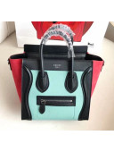 Celine Nano Luggage Handbag In Smooth/Grainy Calfskin Cyan/Black/Red 2020