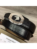 Stefano Ricci Crocodile-Like Calfskin Belt 3.8cm with Eagle Buckle Black/Silver 2021