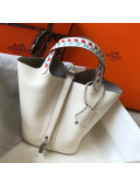 Hermes Picotin Lock Bag with Woven Top Handle in Epsom Leather 18cm White 2019