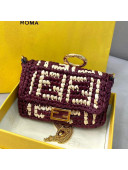 Fendi Woven Raffia Nano Baguette Charm Burgundy 2020