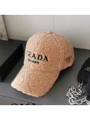 Prada Logo Shearling Baseball Hat Camel Brown 2021 18