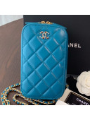 Chanel Quilted Lambskin iPhone Holder Clutch with Chain AP0530 Blue 2019