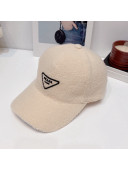 Prada Logo Shearling Baseball hat Beige 2021 20