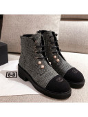 Chanel Tweed Short Ankle Boots with Pearls G33823 Gray 2020