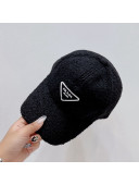 Prada Logo Shearling Baseball hat Black 2021 23