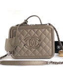 Chanel CC Filigree Medium Vanity Case Bag in Grained Metallic Beige Lambskin & Silver Metal A93343 2018