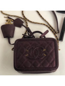 Chanel CC Filigree Mini Vanity Case Bag in Grained Metallic Burgundy Lambskin A93342 2018