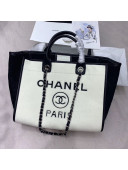 Chanel Deauville Wool Felt Medium Shopping Bag A93786 White/Black 2019