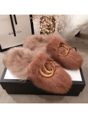 Gucci GG Wool Fur Flat Slippers Brown 2019