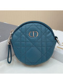 Dior Caro Detachable Round Coin Purse in Blue Cannage Supple Calfskin Wallet 2021