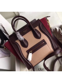 Celine Nano Luggage Handbag In Smooth Calfskin Apricot/Burgundy/Red 2020