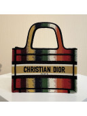 Dior Mini Book Tote Bag in Multicolor D-Stripes Embroidery 2021