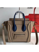 Celine Nano Luggage Handbag In Smooth/Grainy Calfskin Apricot/Blue 2020