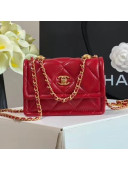 Chanel Quilted Lambskin Mini Flap Bag with Metal Button AP1664 Red 2020