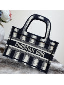 Dior Mini Book Tote Bag in Blue D-Stripes Embroidery 2021