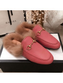 Gucci Princetown Horsebit Leather Fur Slippers Pink 2019