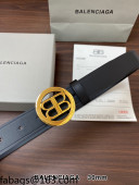 Balenciaga Reversible Calfskin Belt 3cm with Circle BB Buckle Black/Bright Gold 2021