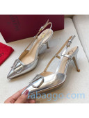 Valentino Crystal VLogo Metallic Leather Slingback 70mm Silver 2020