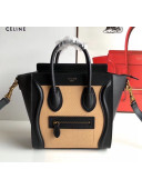 Celine Nano Luggage Handbag In Smooth/Lizard Pattern Calfskin Apricot/Black 2020