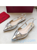 Valentino Crystal VLogo Metallic Leather Flat Slingback Silver 2020