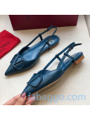 Valentino VLogo Calfksin Flat Slingback Peacock Blue 2020