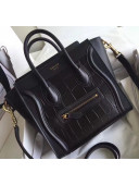 Celine Nano Luggage Handbag In Smooth/Crocodile Pattern Calfskin Black 2020