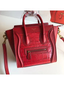 Celine Nano Luggage Handbag In Smooth/Crocodile Pattern Calfskin Red 2020