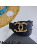 Chanel Calf Leather Belt 3cm with Metallic CC Buckle Black 2021 110829