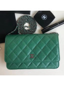 Chanel Quilting Grained Calfskin Wallet on Chain WOC Bag Green (Aaged Silver-tone Metal)