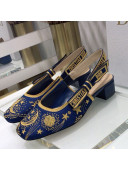 Dior x Moi Slingback Pumps 3.5cm in Navy Blue Star Embroidered Cotton 2021