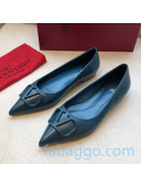 Valentino VLogo Calfskin Flat Ballerinas Peacock Blue 2020