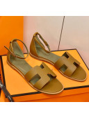 Hermes Santorini Sandal in Grainy Epsom Calfskin Brown 2021(Handmand)