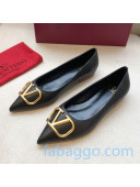 Valentino VLogo Calfskin  Flat Ballerinas Black/Gold 2020