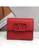 Valentino VSling Compact Signature Grainy Calfskin Wallet Red 2021