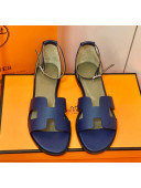 Hermes Santorini Sandal in Grainy Epsom Calfskin Navy Blue 2021(Handmand)