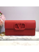 Valentino VLogo Signature Grainy Calfskin Wallet with Chain Red 2021