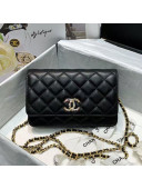 Chanel Quilted Lambskin Wallet on Chain WOC with Colored Crystal CC Charm AP1943 Black 2020