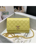 Chanel Quilted Lambskin Wallet on Chain WOC with Colored Crystal CC Charm AP1943 Yellow 2020