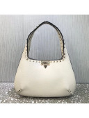 Valentino Small Rockstud Grainy Calfskin Hobo Bag White 2021