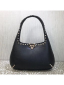 Valentino Small Rockstud Grainy Calfskin Hobo Bag Black 2021