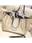 Valentino Grained Calfskin Rockstud Reversible Tote Shopping Bag 0501 White/Brown 2021