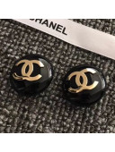 Chanel CC Round Stud Clip-on Earrings Black 2019