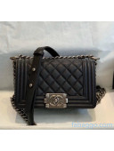 Chanel Quilted Grained Calfskin Small Classic Boy Flap Bag Black 2020(Silver Hardware)