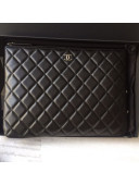 Chanel Quilted Lambskin Clutch Bag Black/Silver 2019