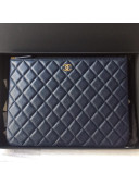 Chanel Grained Leather Clutch Bag 33cm Royal Blue 2019